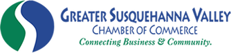 The Greater Susquehanna Valley Chamber of Commerce features a green, white, and blue sphere logo with text.