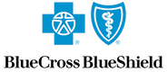 Blue Cross Blue Shield logo for hearing aid insurance featuring the Rod of Asclepius and black letters in Walbaum Bold font.