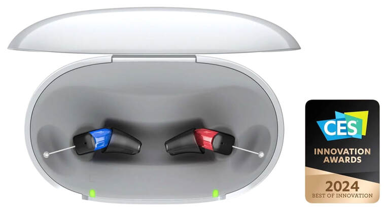 CES Award with hearing aids in a case